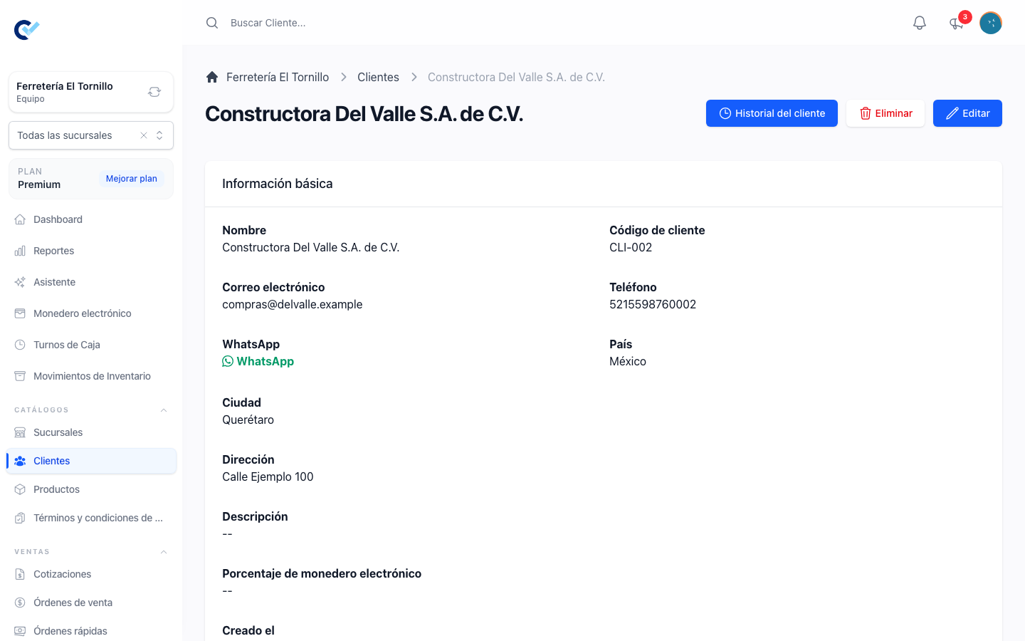El expediente de un cliente, con su deuda y sus documentos