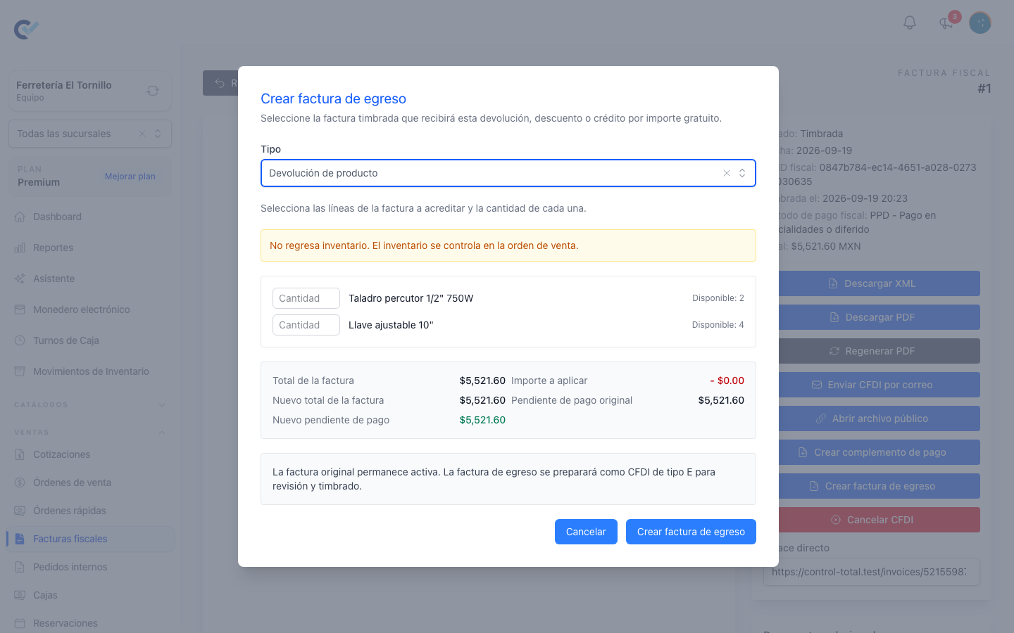 Crear una factura de egreso desde un CFDI timbrado