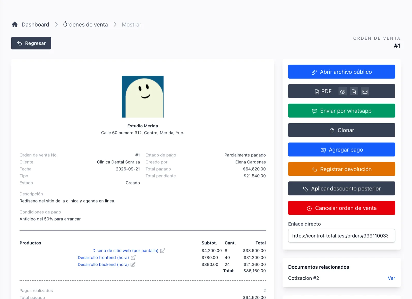 Convierte la cotización aprobada en el trabajo