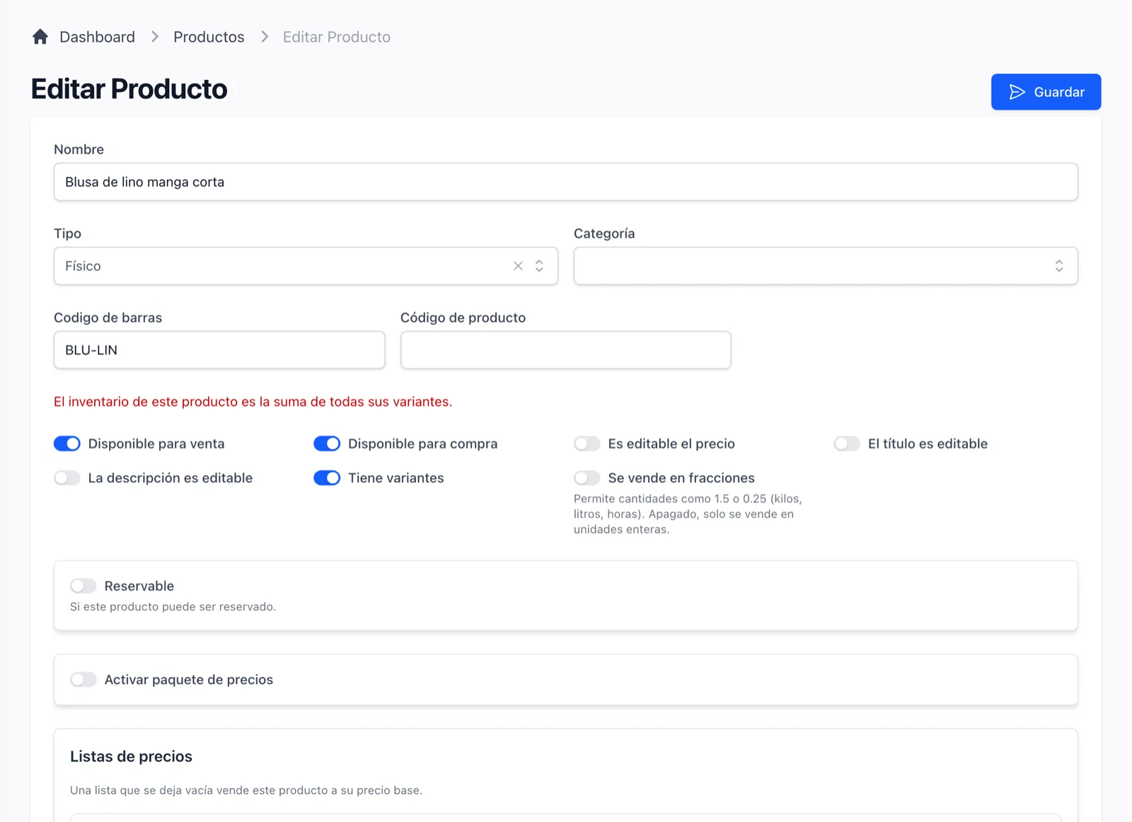 Vende con las variantes que tu producto tenga